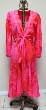 NWT Mar a Mar Colombia Red Pink Floral Front Tie Midi Dress Size Large
